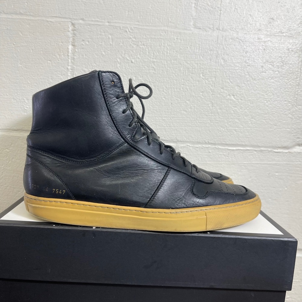 Common Projects 1927 High Top Black Leather Gum Sole Lace up Men's 44 EU/11 US